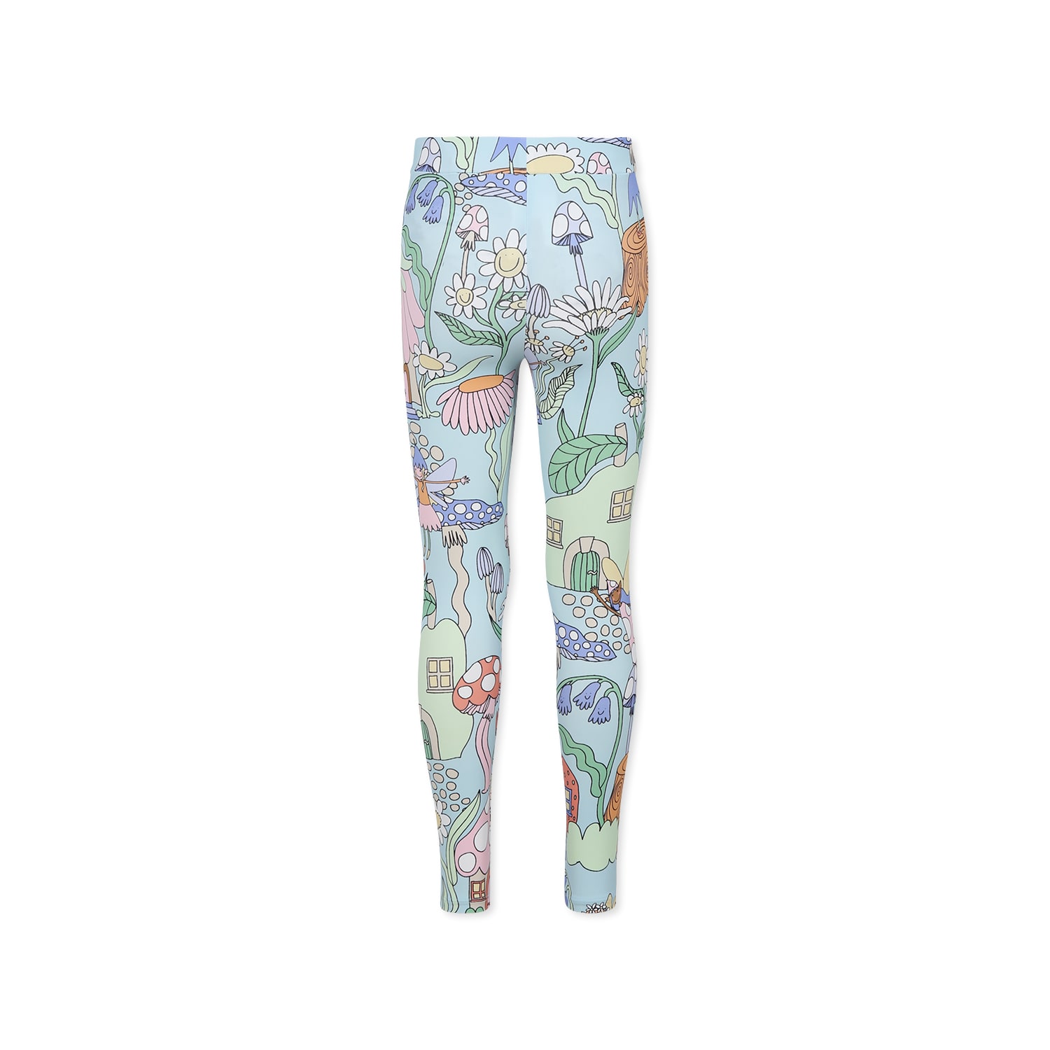 Shop Stella Mccartney Light Blue Leggings For Girl With Fairies In Green