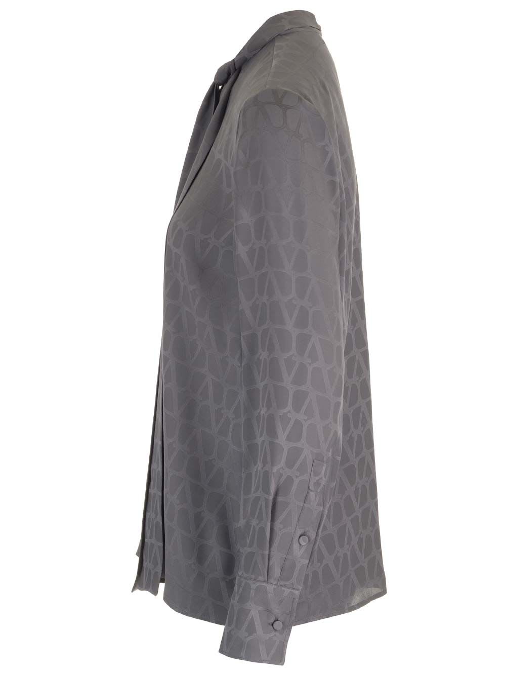 Shop Valentino Toile Iconographe Silk Blouse In Grey