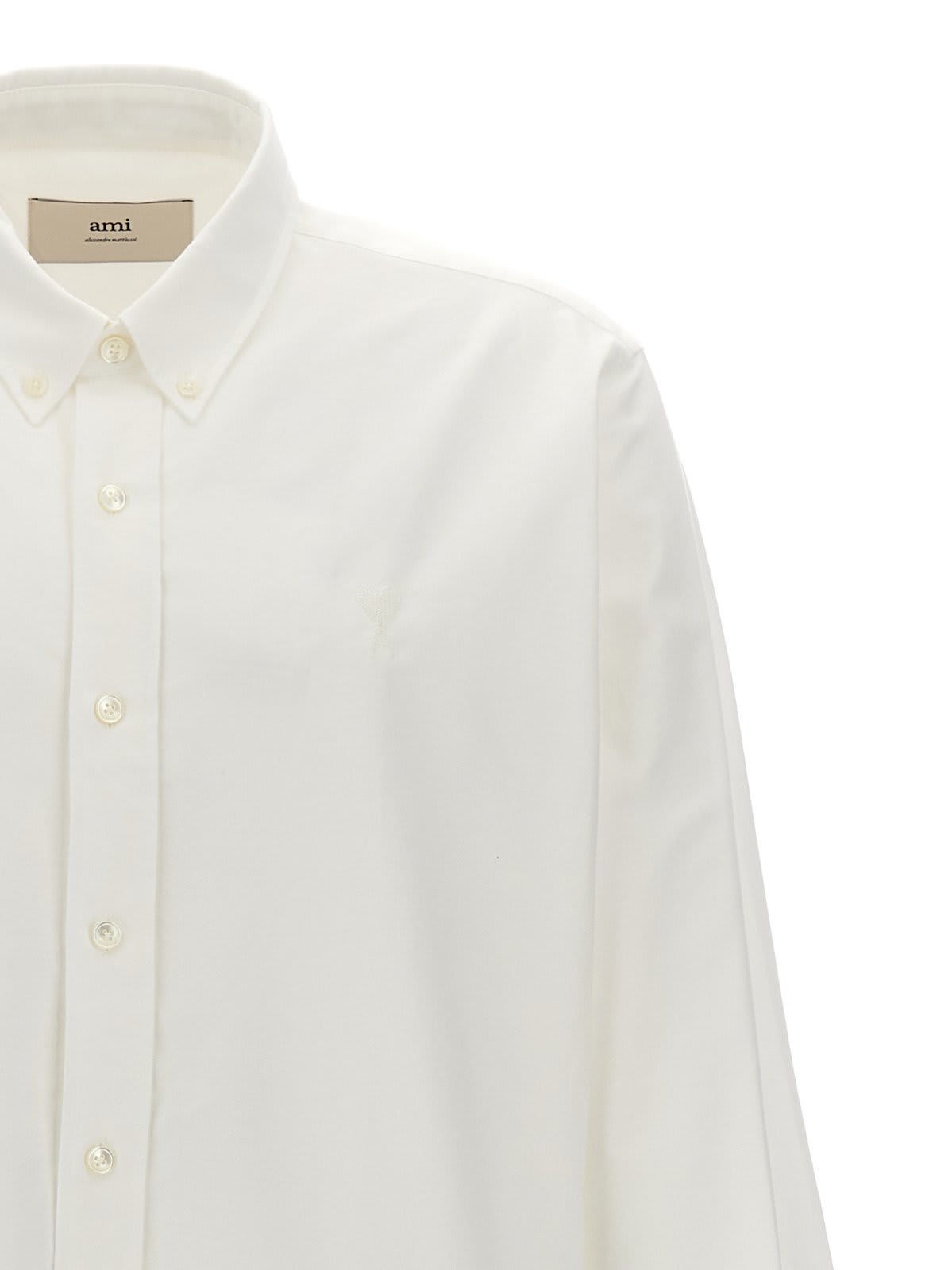 Shop Ami Alexandre Mattiussi Paris Ami De Coeur Logo Embroidered Shirt In White