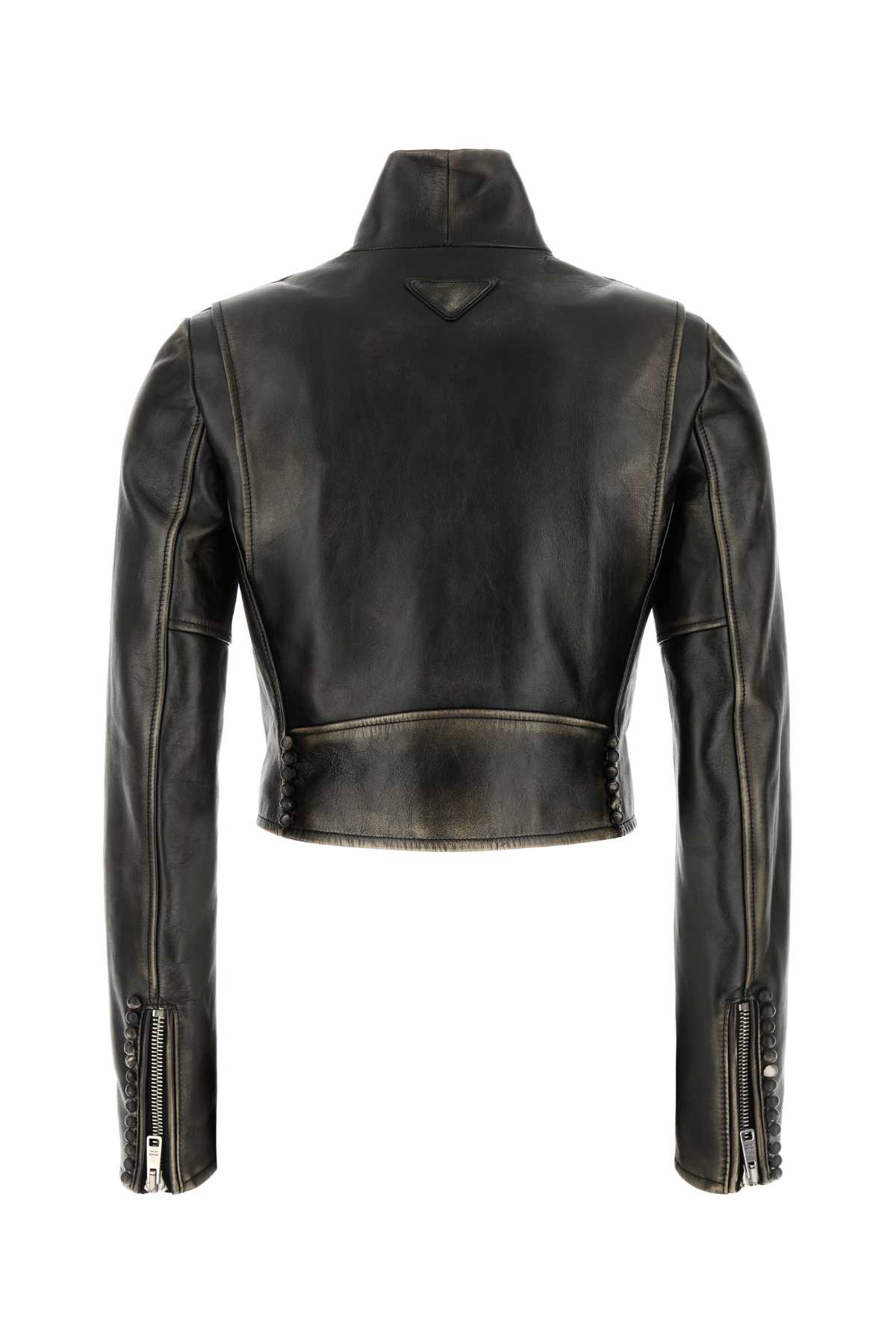 Shop Prada Black Leather Jacket In Nero