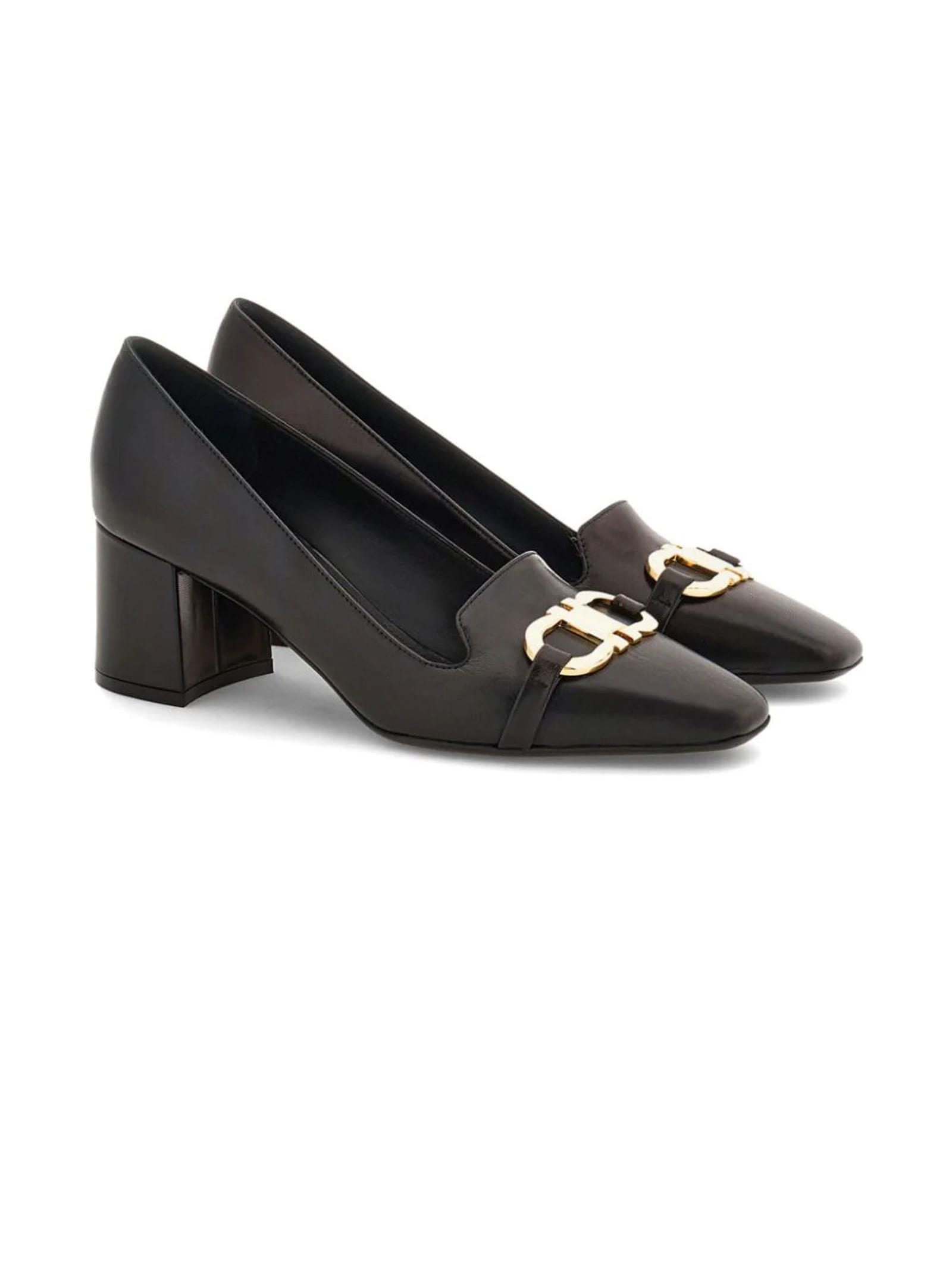 Shop Ferragamo Black Lambskin Gancini Pumps