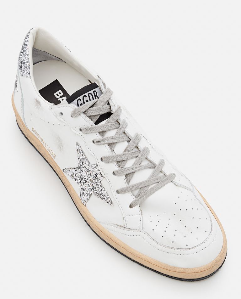 Shop Golden Goose Ballstar Leather And Glitter Sneakers In White
