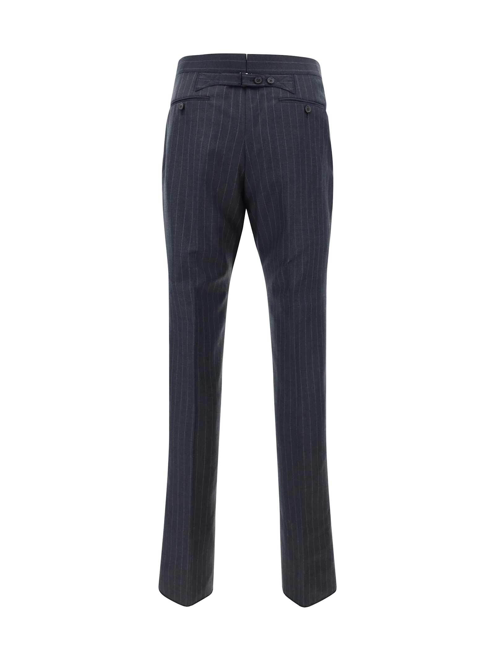Thom Browne Grey Pinstripe Pants With Concealed Closure In Wool Man In Charcoal