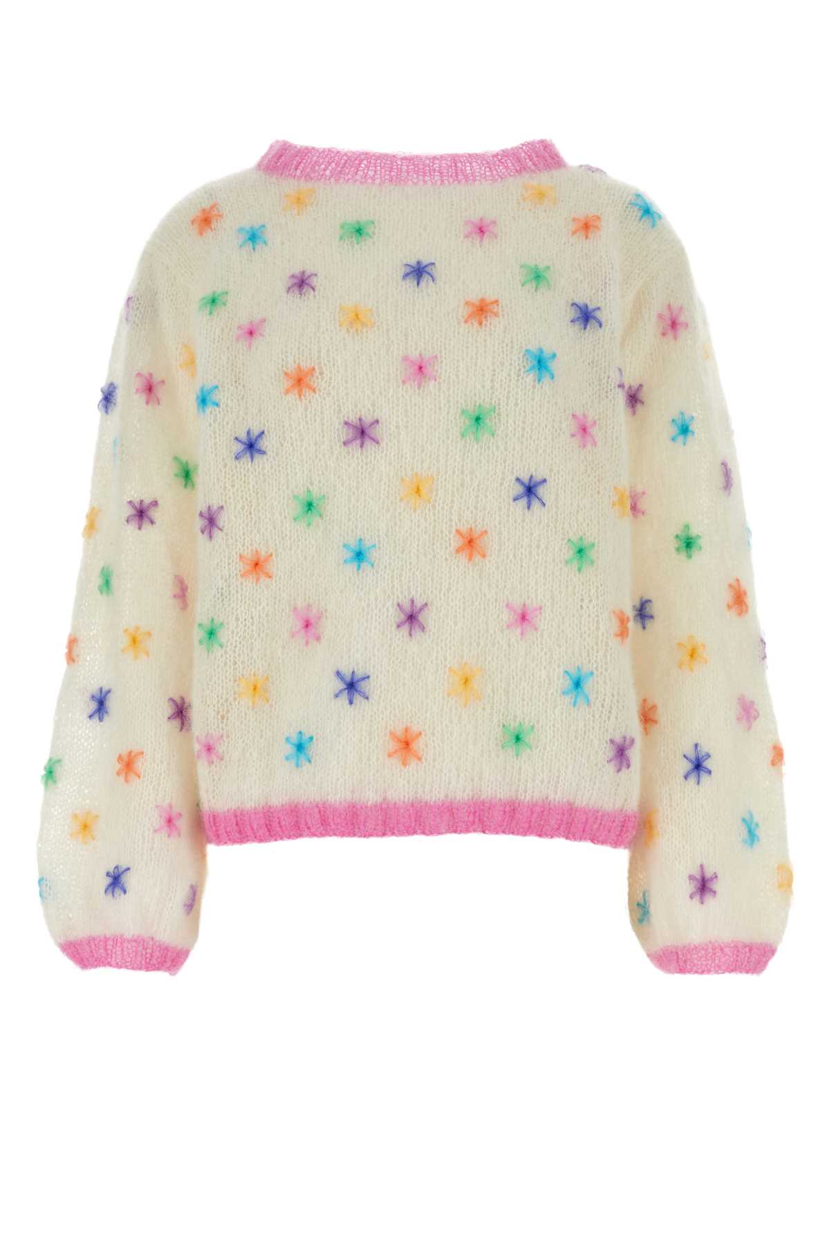 Shop Rose Carmine Embroidered Stretch Mohair Blend Sweater In Multicolore