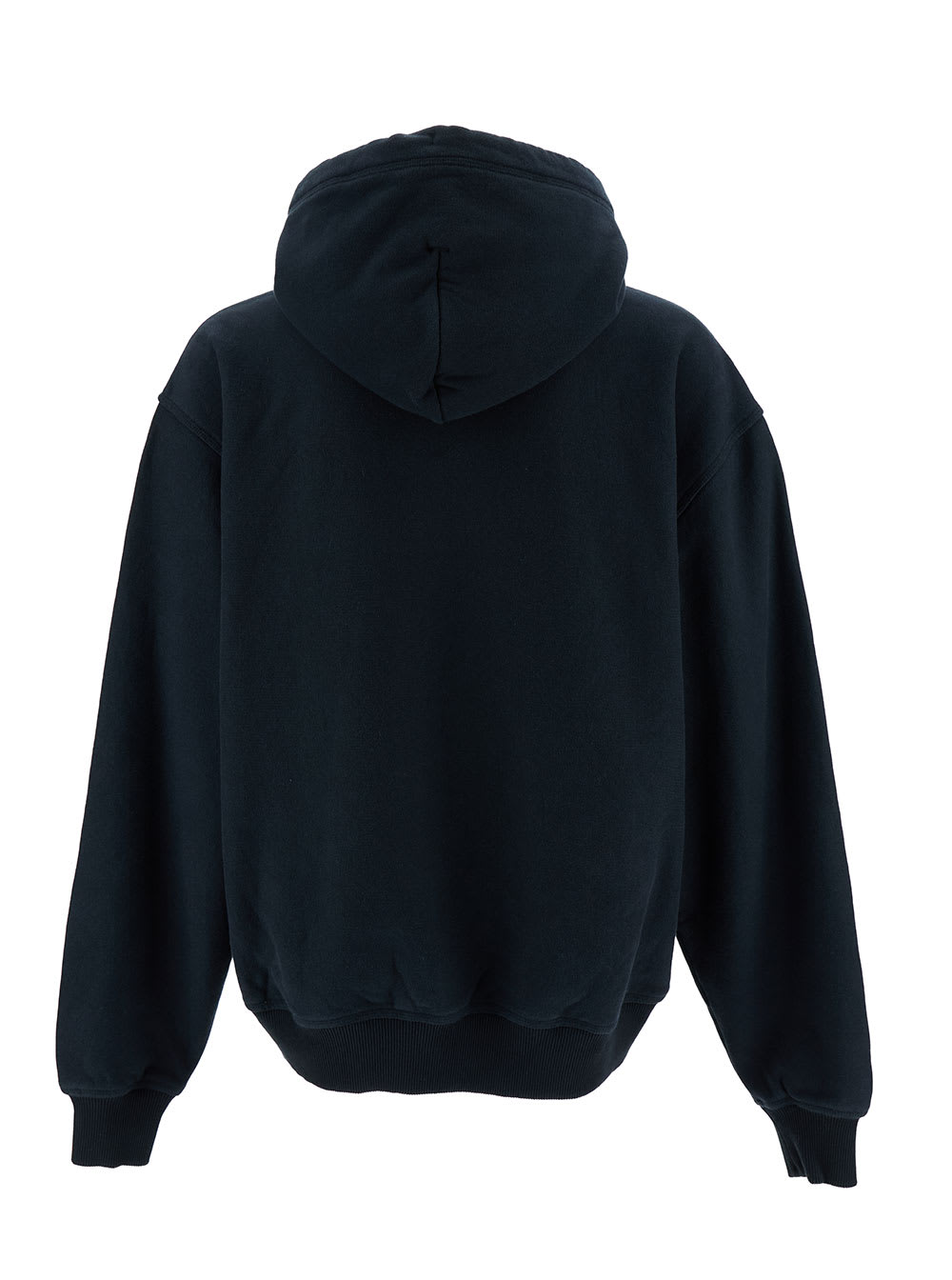 Shop Burberry Blue Hoodie With Logo Patch In Cotton Man In Black