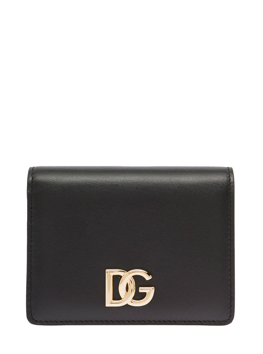 Bifold Black Leather Wallet With Logo Buckle Dolce & Gabbana Woman