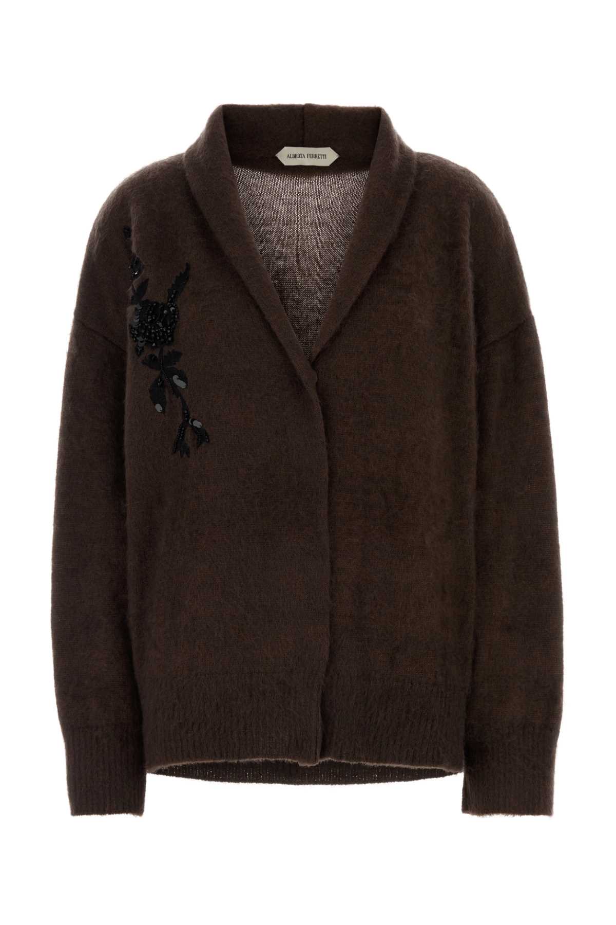 Alberta Ferretti Brown Wool Blend Cardigan In Brown
