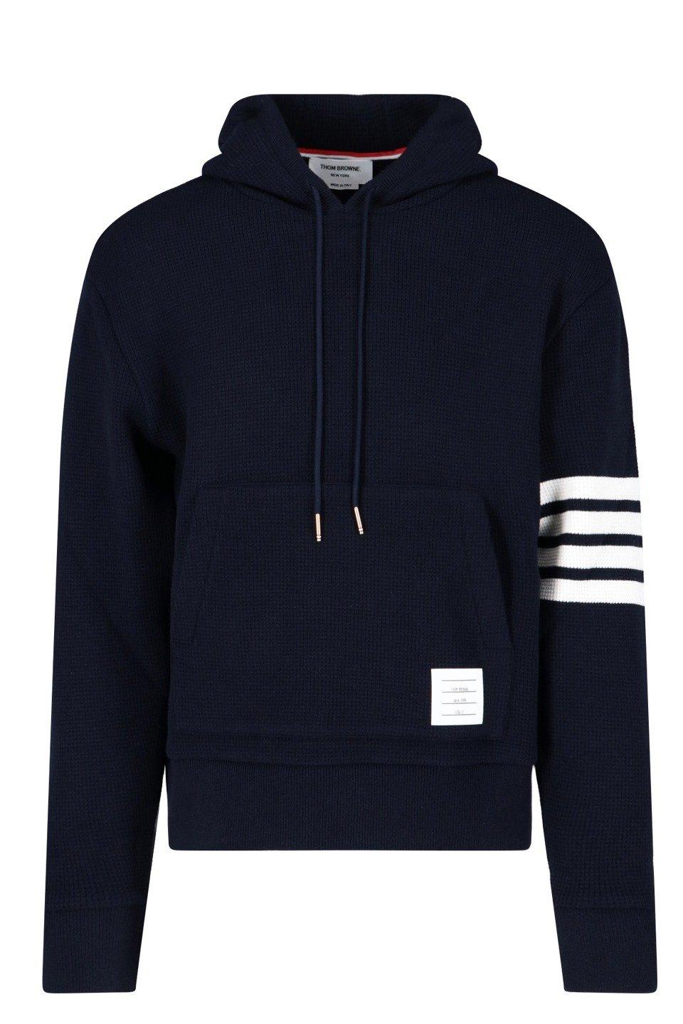 Shop Thom Browne Drawstring Knitted Hoodie In Deep Blue