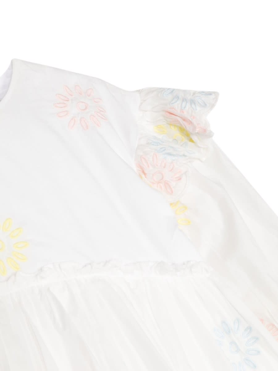 Stella Mccartney Floral-embroidered Cotton Dress In Ivory