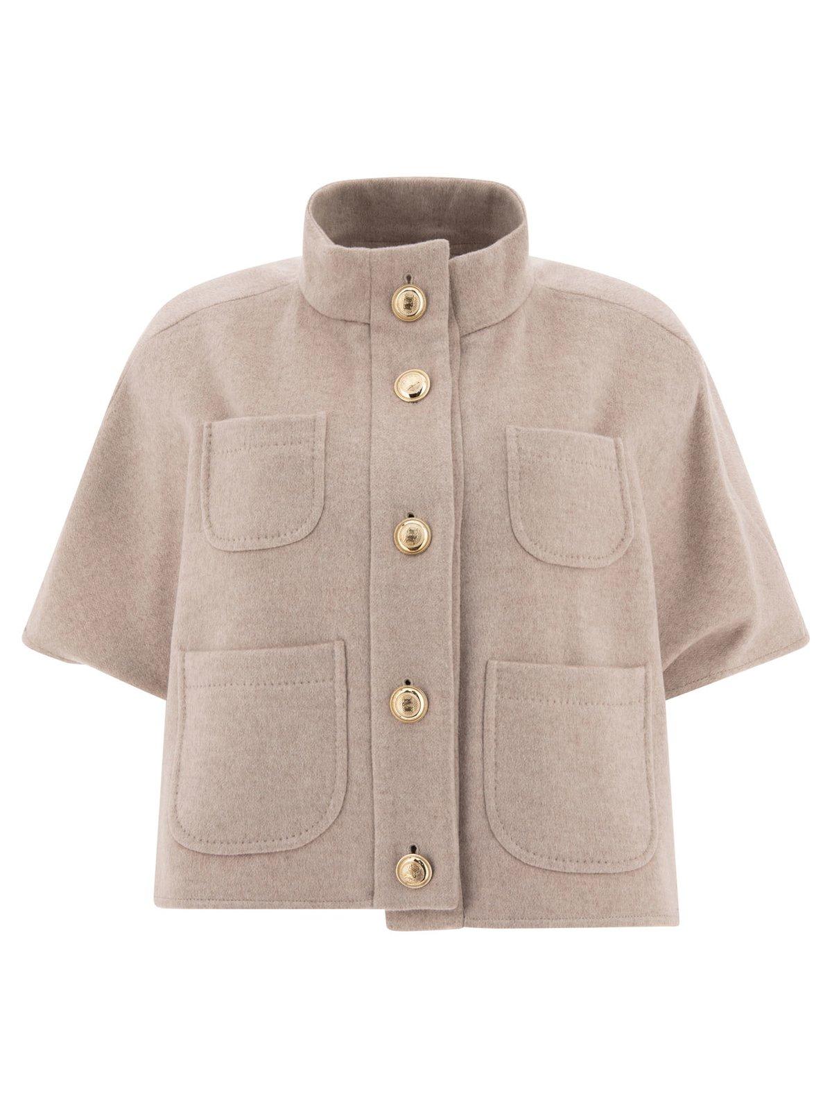 Shop Max Mara Buttoned Short-sleeved Coat In Sabbia