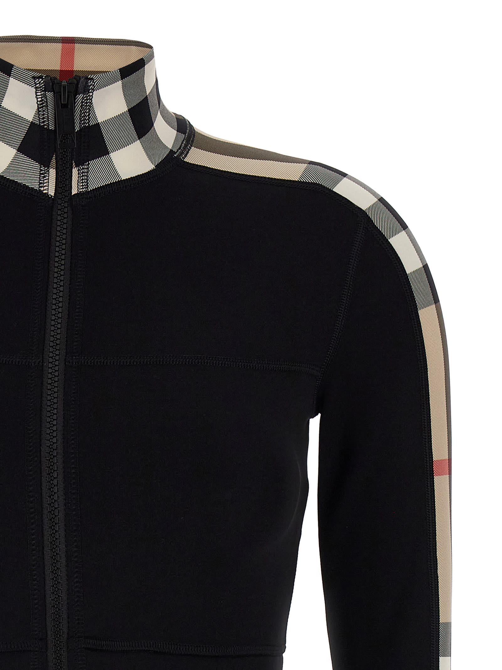 Burberry Check Panel Stretch Jersey Cropped Top In Black