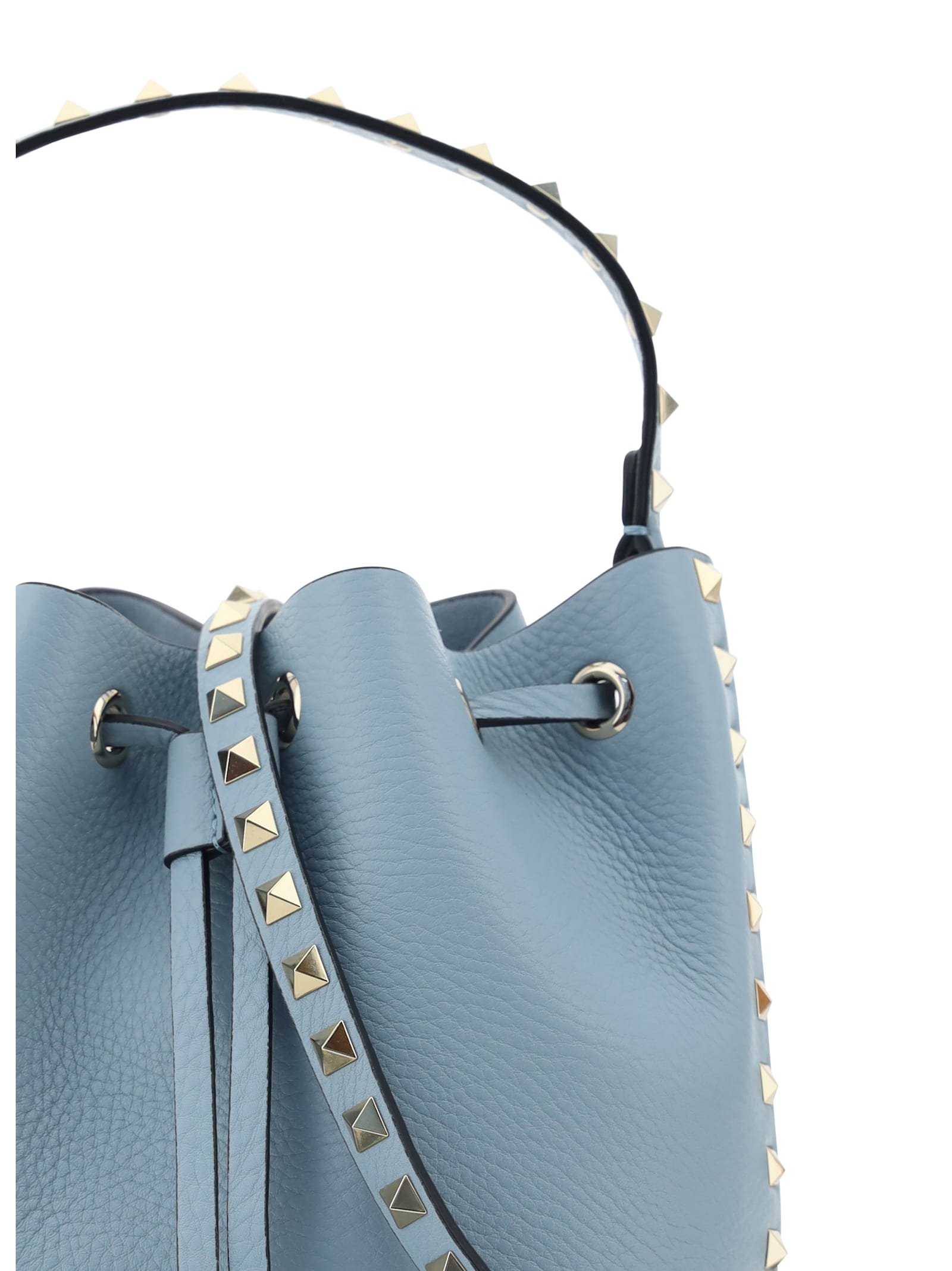 Shop Valentino Rockstud Bucket Bag In Blu Porcellana