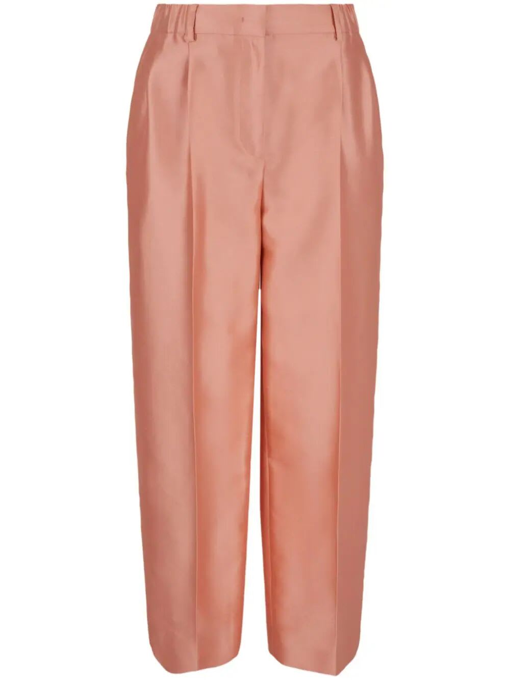 Shop Giorgio Armani Shantung Cropped Pants With Elastic On Back In W Peach