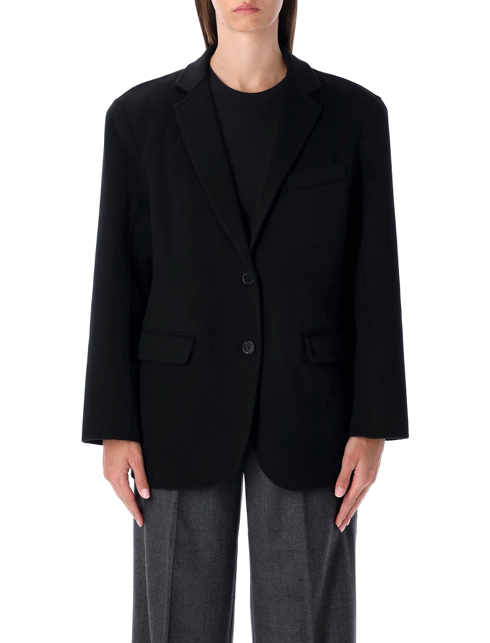 Anine Bing Quinn Oversized Black Wool Cashmere Blazer In Multi