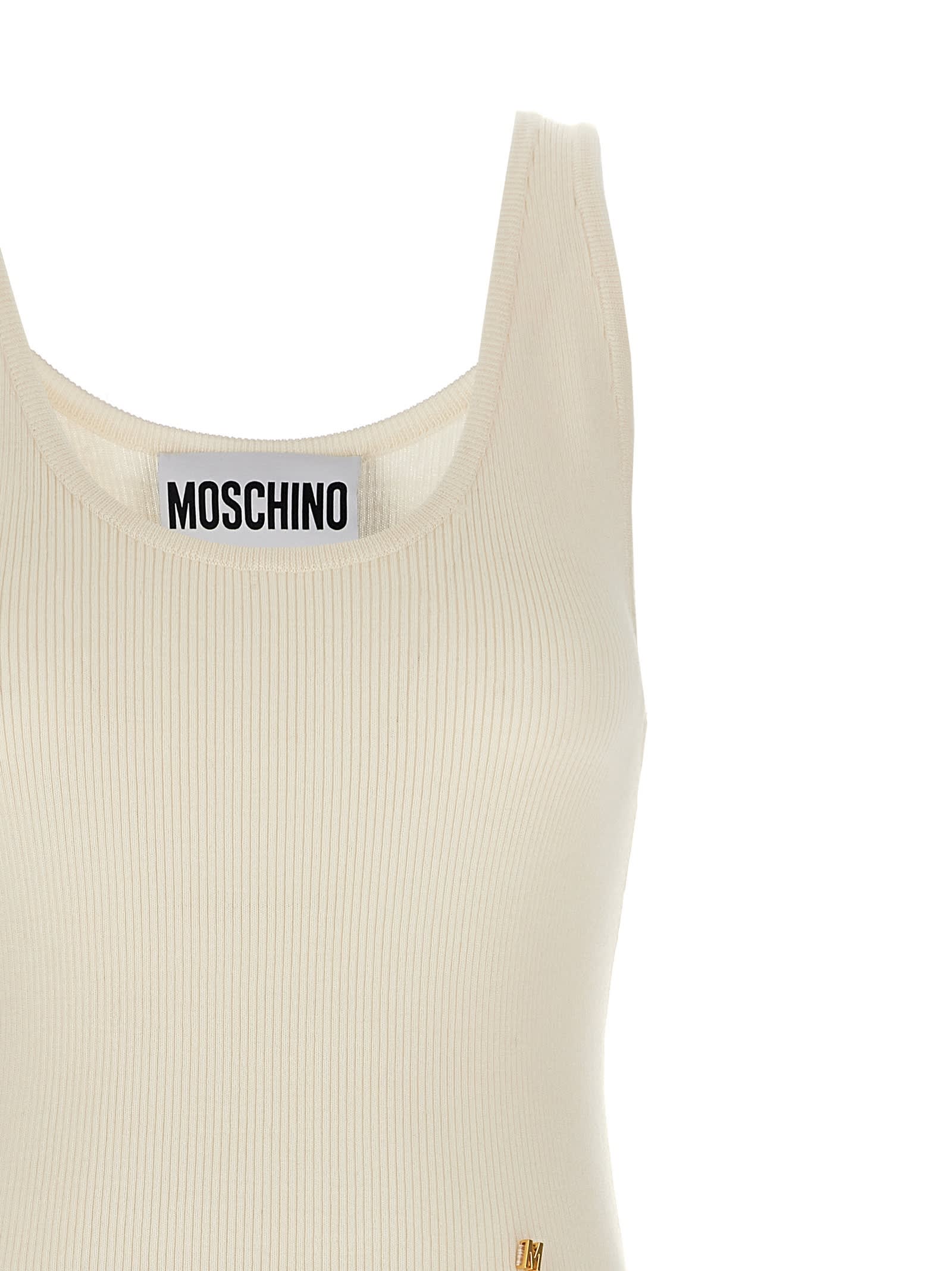 Moschino Knit Tank Top With Golden M In White