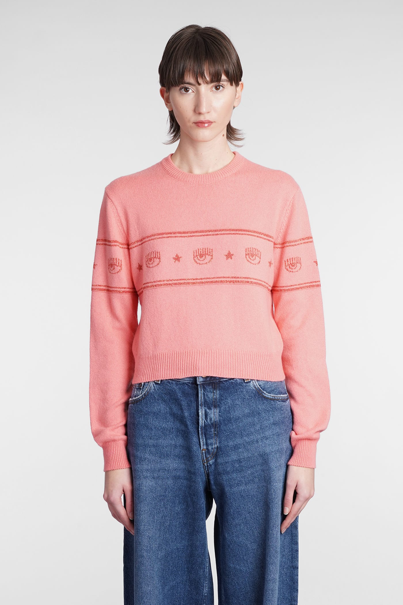 CHIARA FERRAGNI KNITWEAR IN ROSE-PINK WOOL