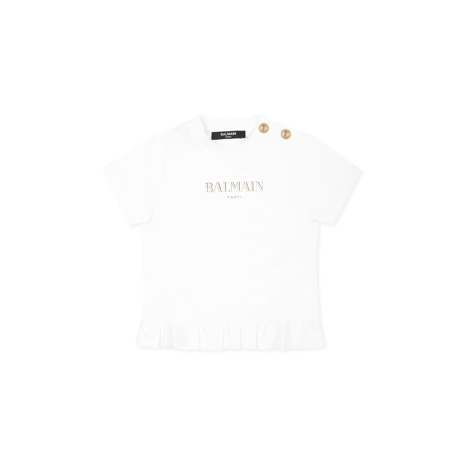Balmain White T-shirt For Baby Girl With Gold Logo In White
