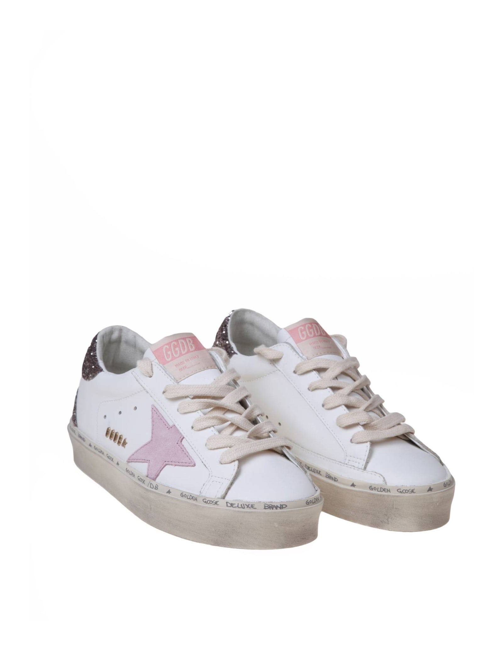 Shop Golden Goose Hi Star In White And Pink Leather