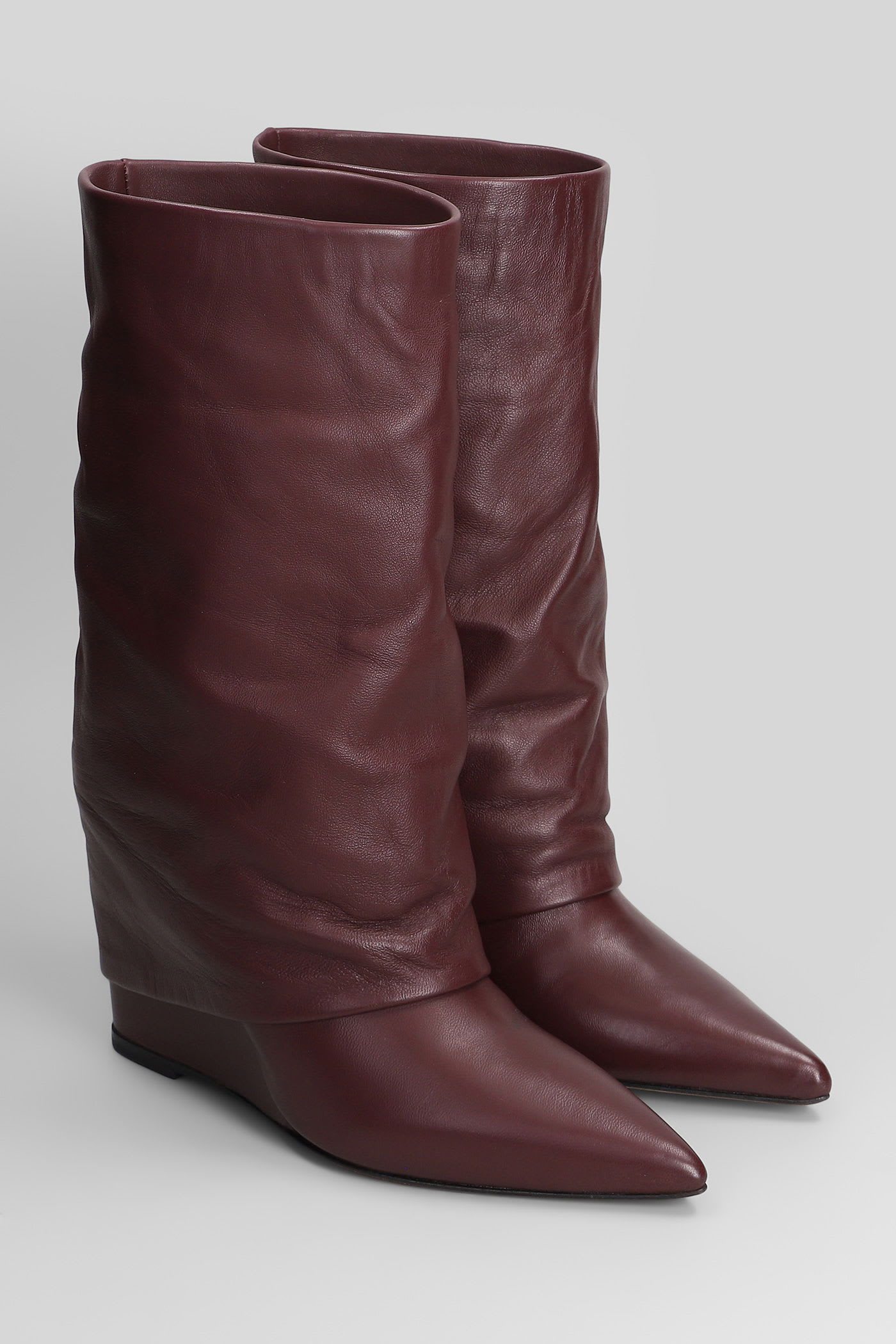 The Seller High Heels Ankle Boots In Bordeaux Leather In Burgundy