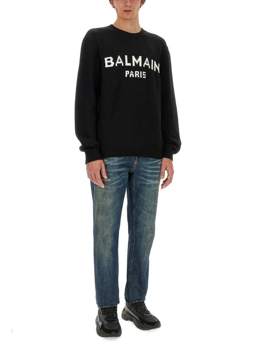 Shop Balmain Jersey With Logo In Black