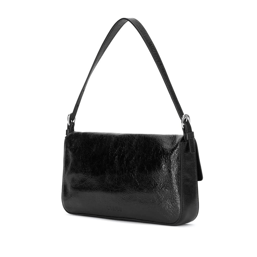 Staud Harlow Crinkled Leather Shoulder Bag In Black