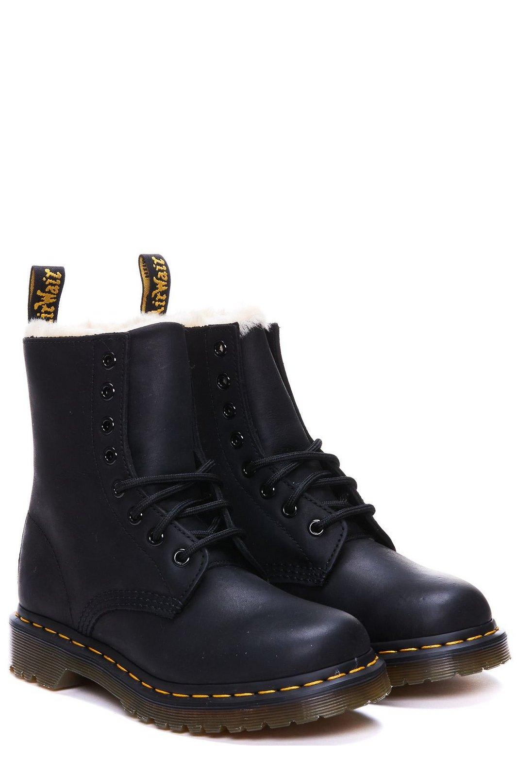 Dr. Martens 1460 Combat Boots In Black Leather In Black Burnished Wyoming
