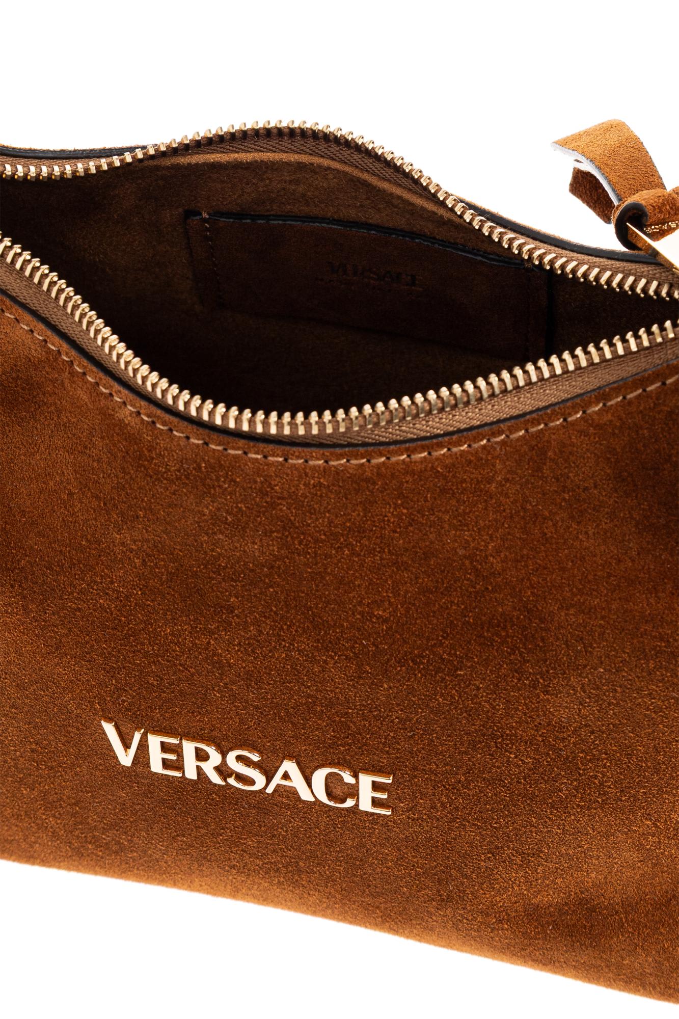 Versace Logo-lettering Suede Tote Bag In Brown