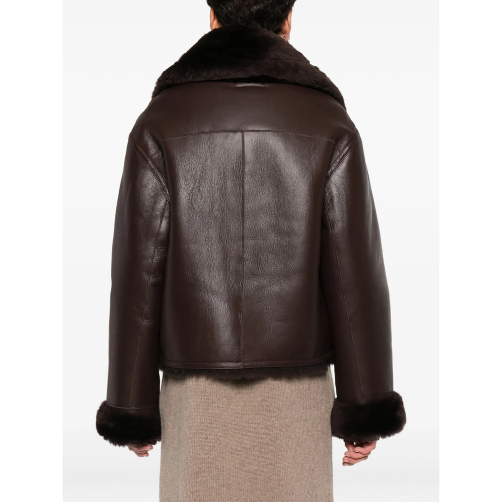 David Koma Fur-trimmed Leather Jacket In Brown