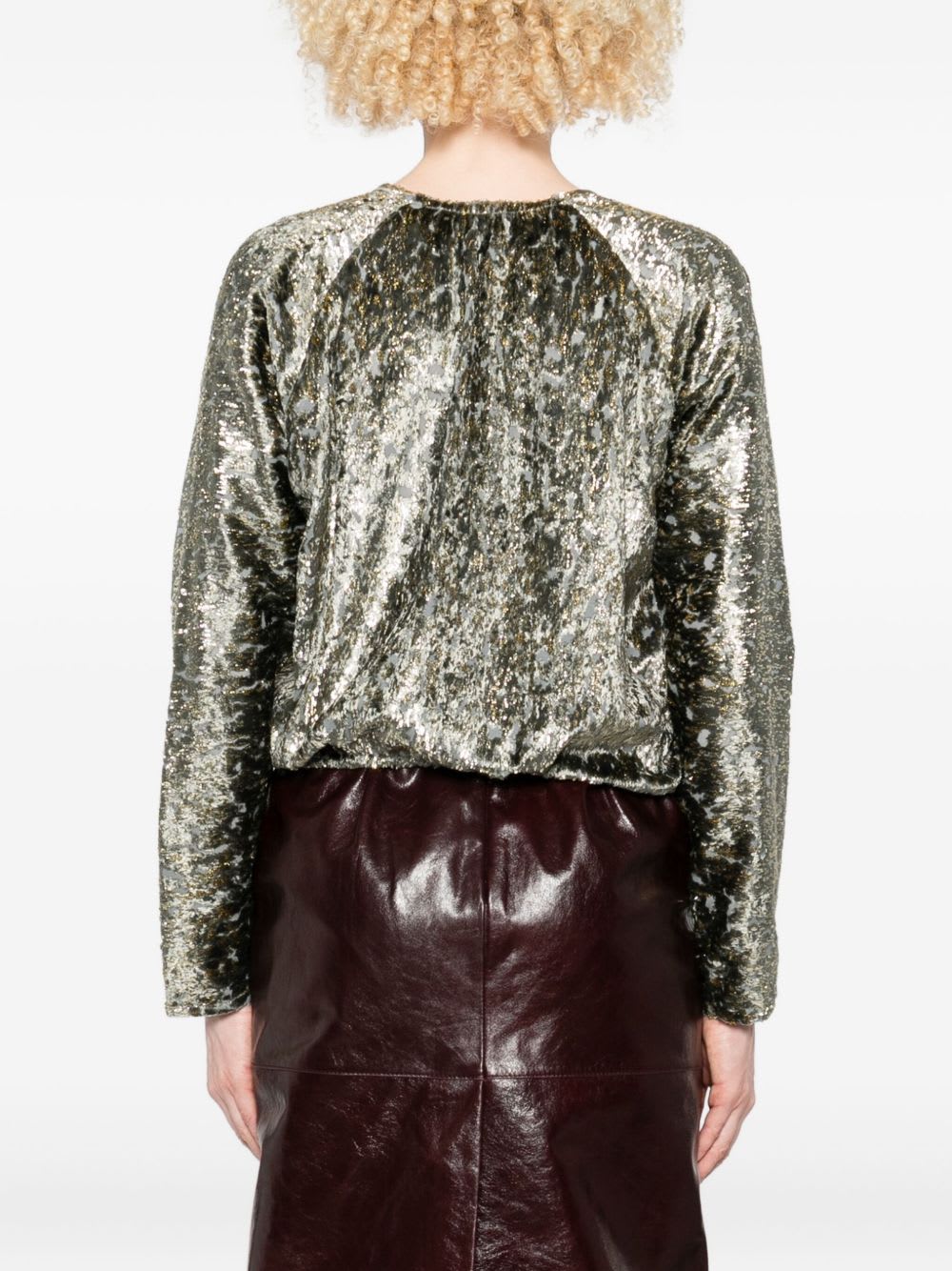 Forte Forte Metallic V-neck Long Sleeve Top In Gray