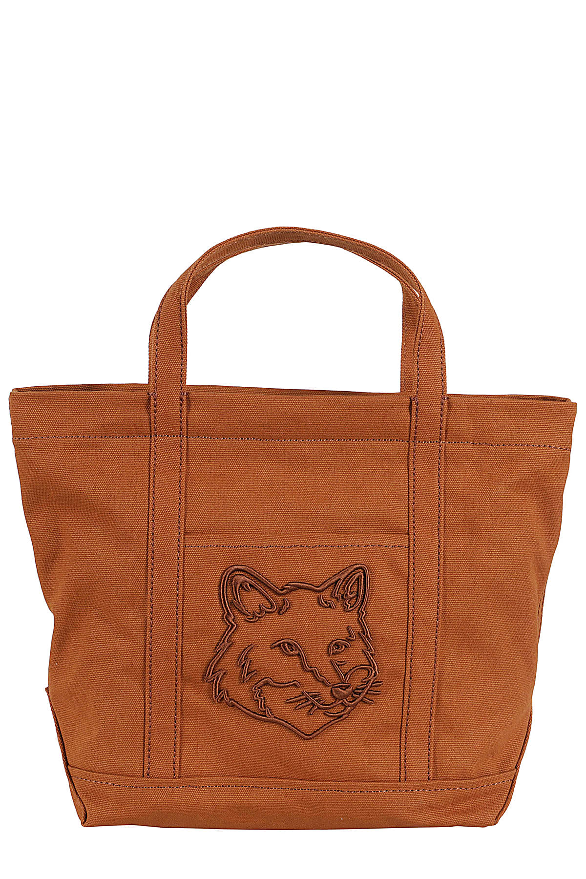 Shop Maison Kitsuné Fox Head Small Tote In Fawn Brown