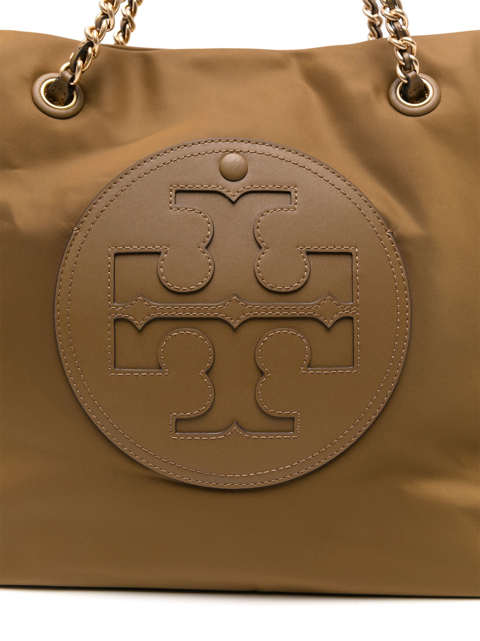 Shop Tory Burch Shopping Bag Ella Chain In Nylon In Camel