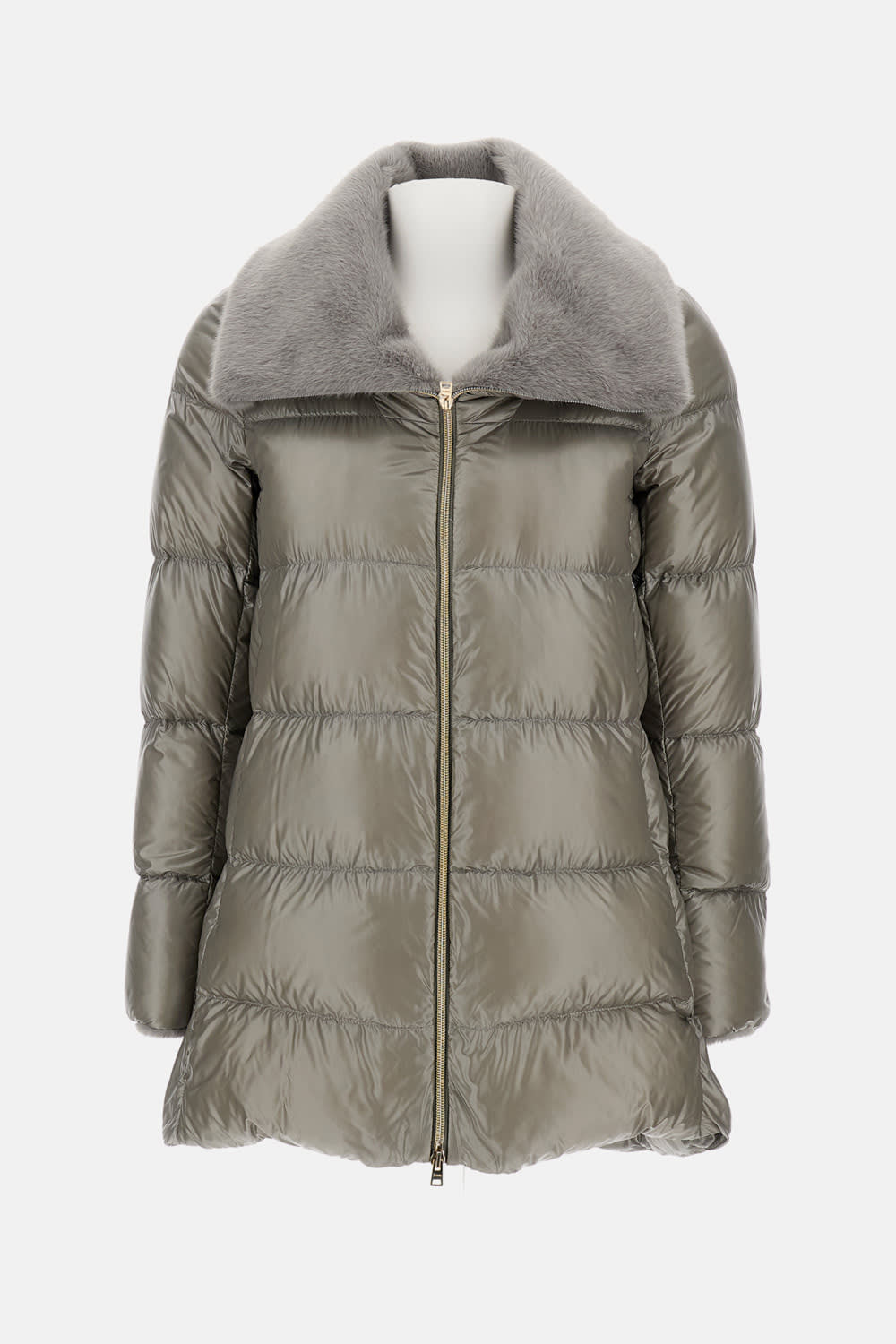 Herno Ultralight Down High Low Mid Length Coat In Gray