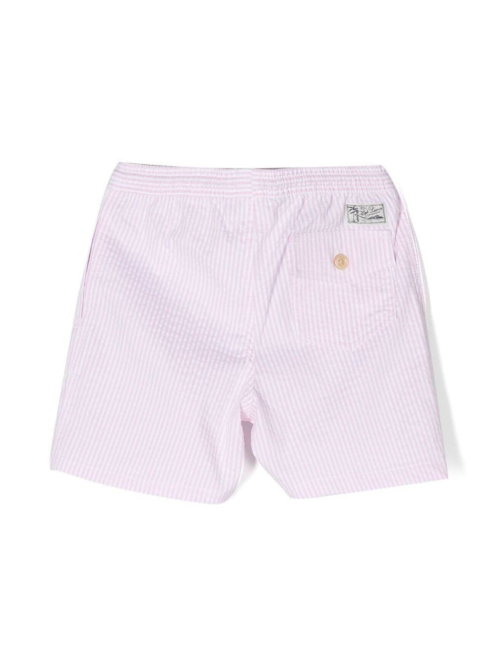 Shop Ralph Lauren Pink Striped Swim Shorts With Pony