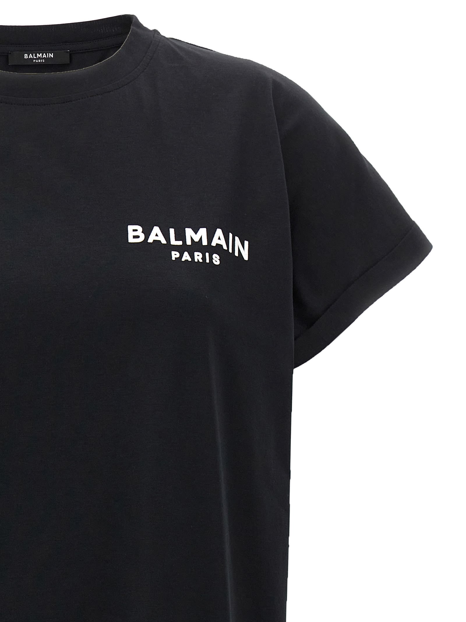 Shop Balmain Flocked Logo T-shirt In Black