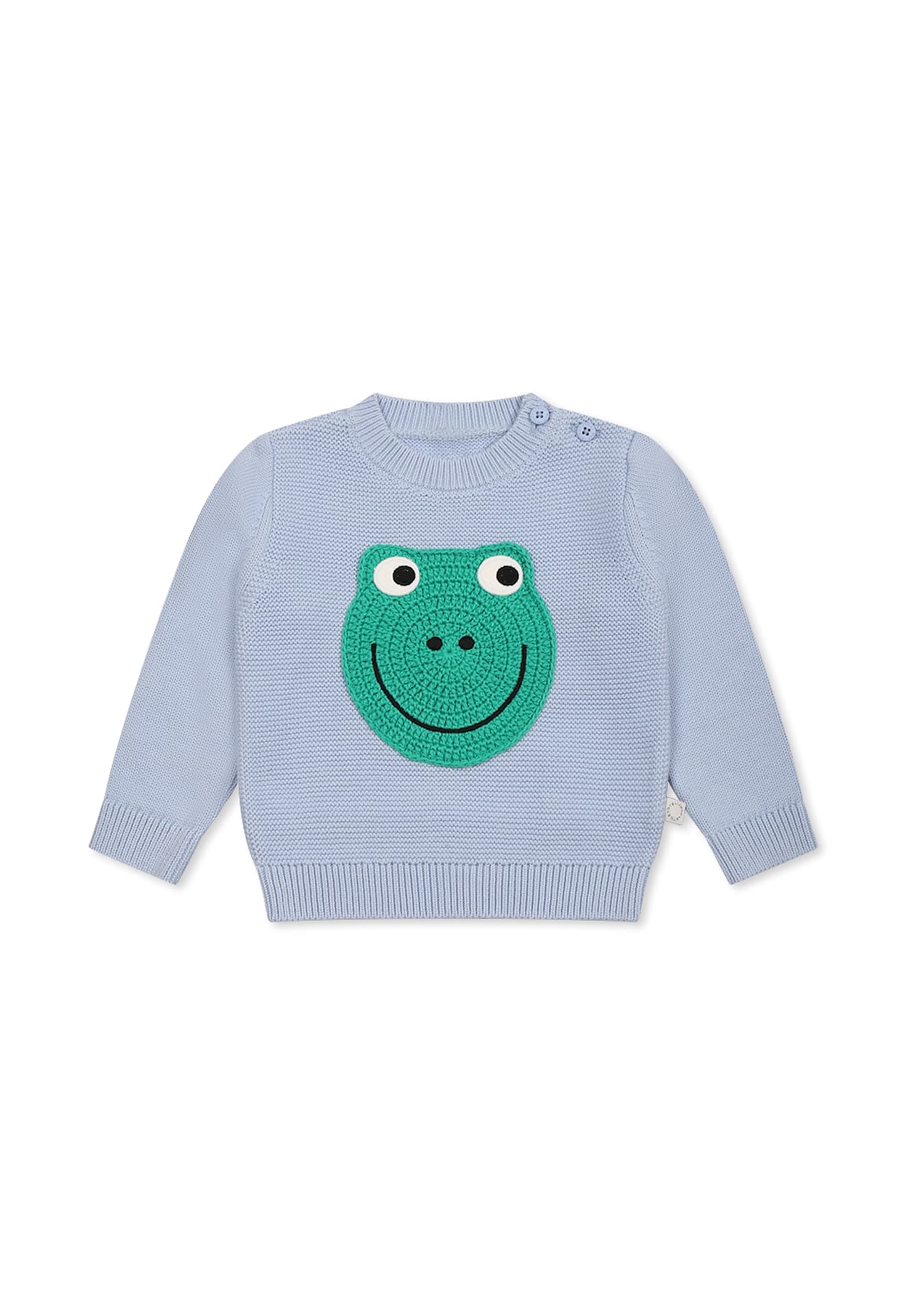 Stella Mccartney Light Blue Sweater For Baby Boy With Frog In Light Blue