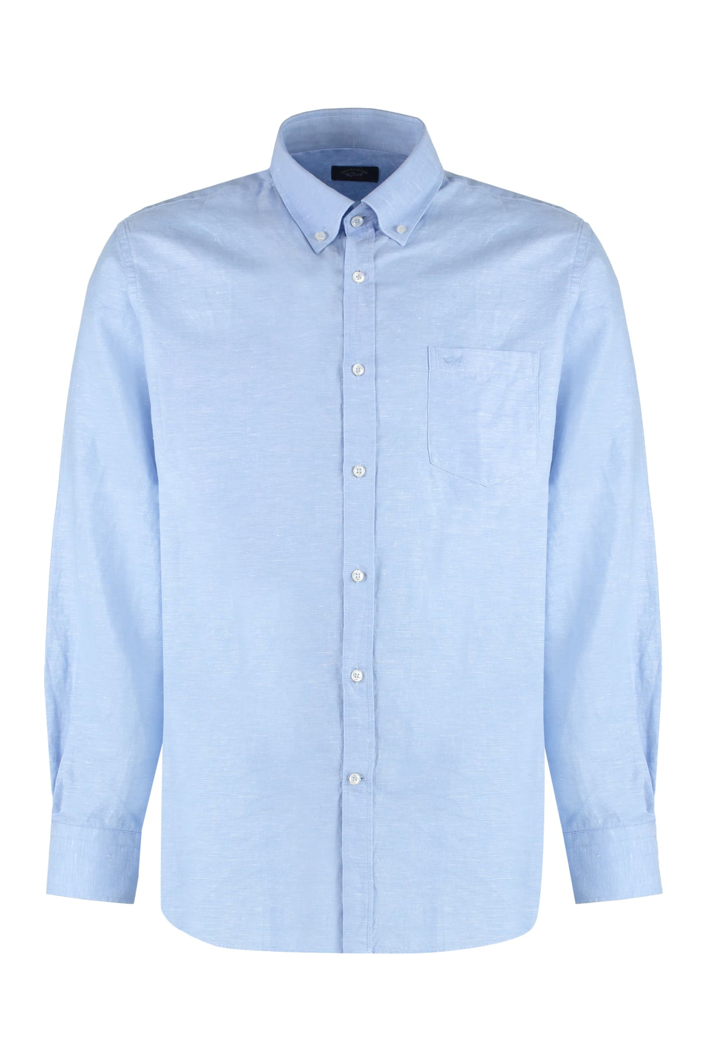 Shop Paul&amp;shark Linen And Cotton Shirt In Light Blue