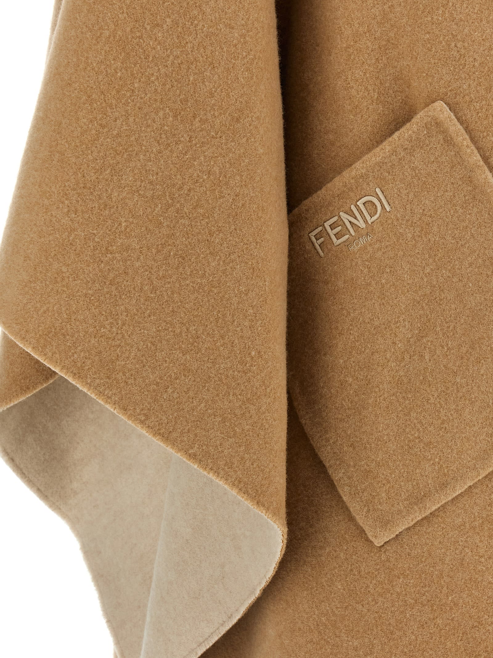 Fendi Rome Reversible Hooded Poncho With Contrast Trim In Beige