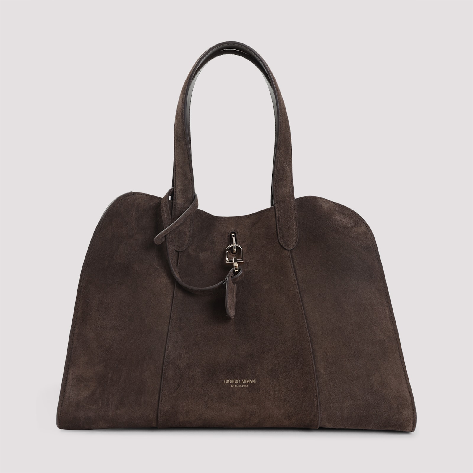 Giorgio Armani Suede Calf Leather Handbag In Brown