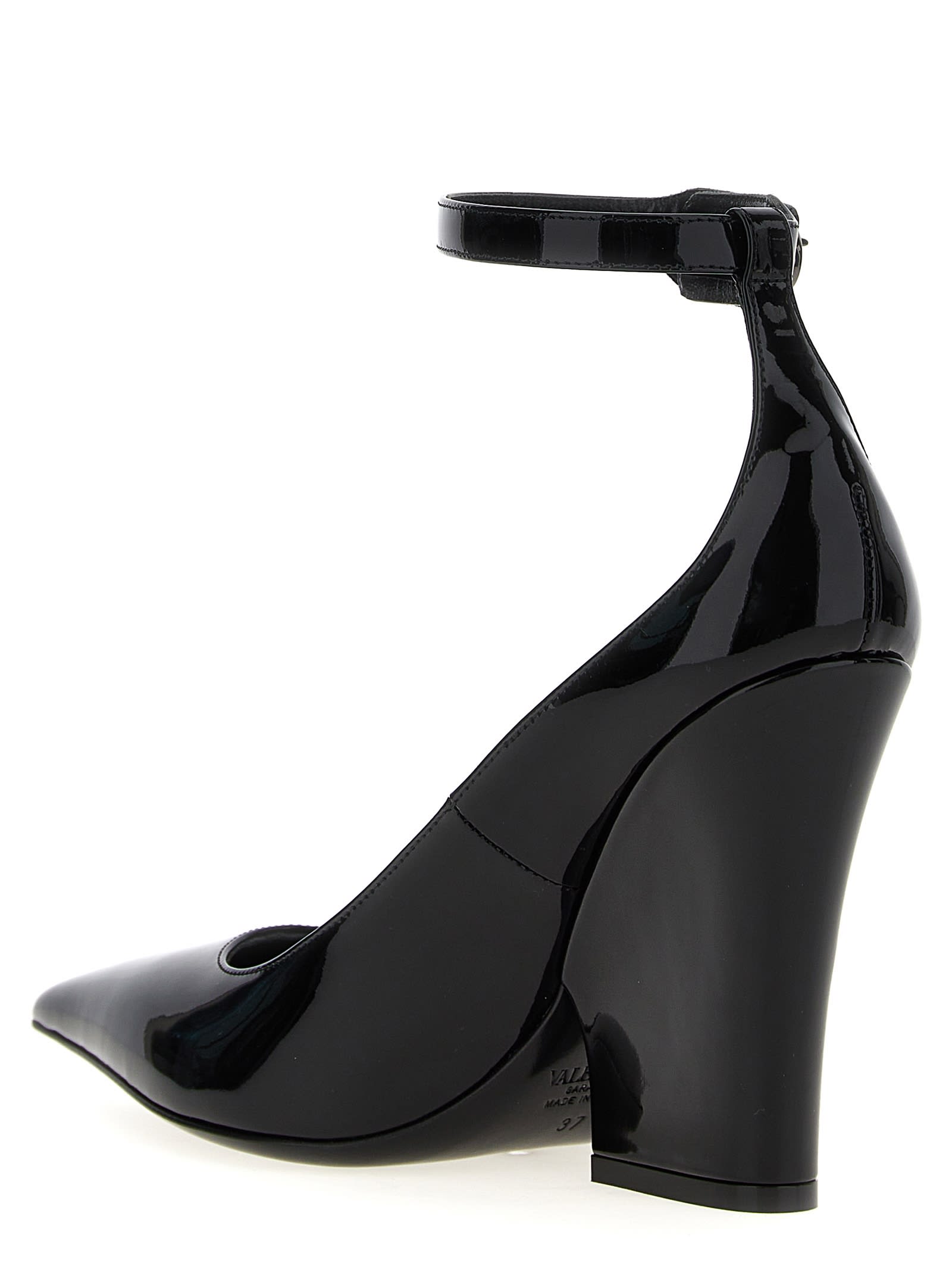 Valentino Vlogo Lockette 105 Patent Leather Wedges In Black