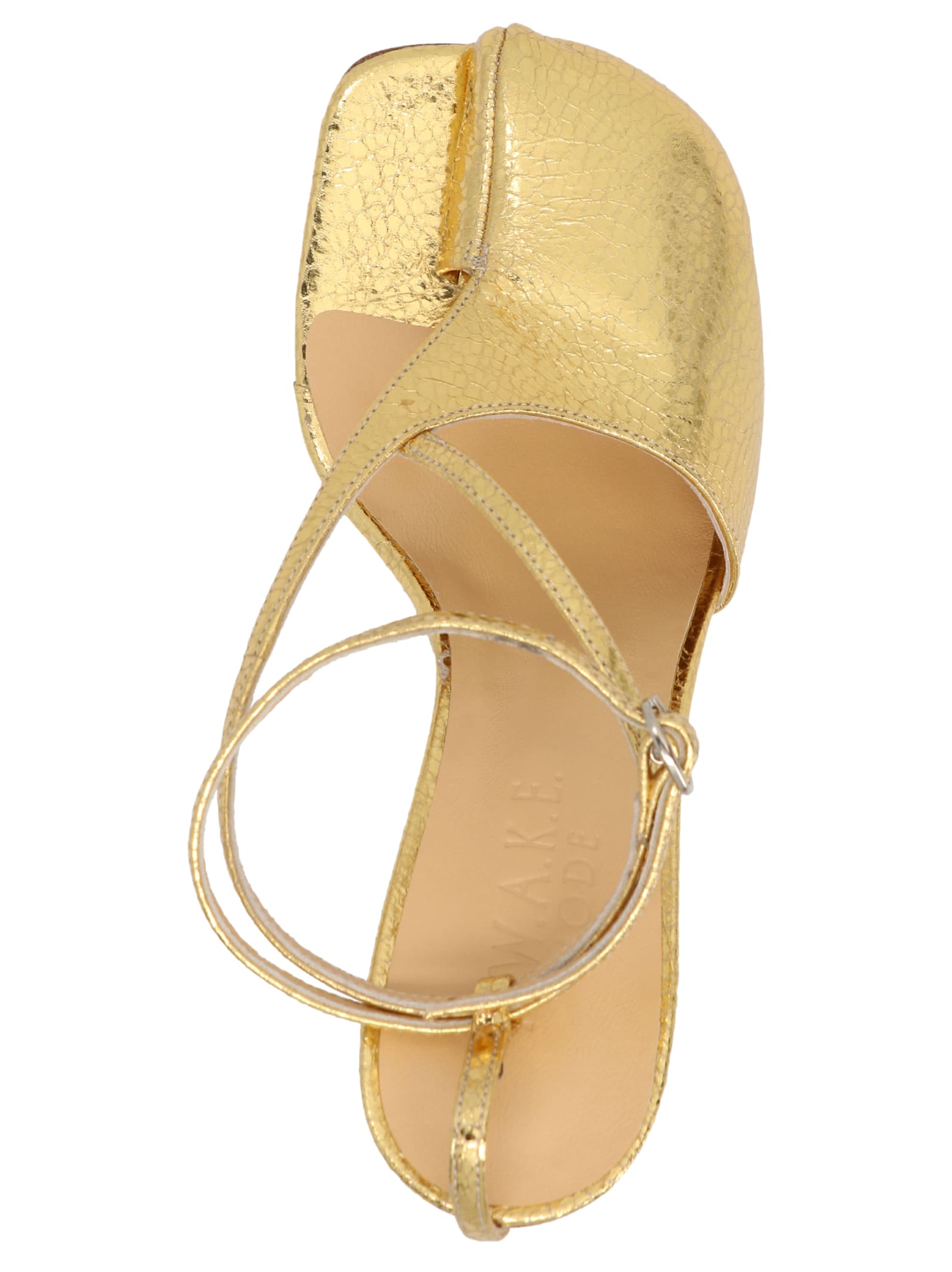 A W A K E Christine Asymmetric Sandals In Gold Modesens