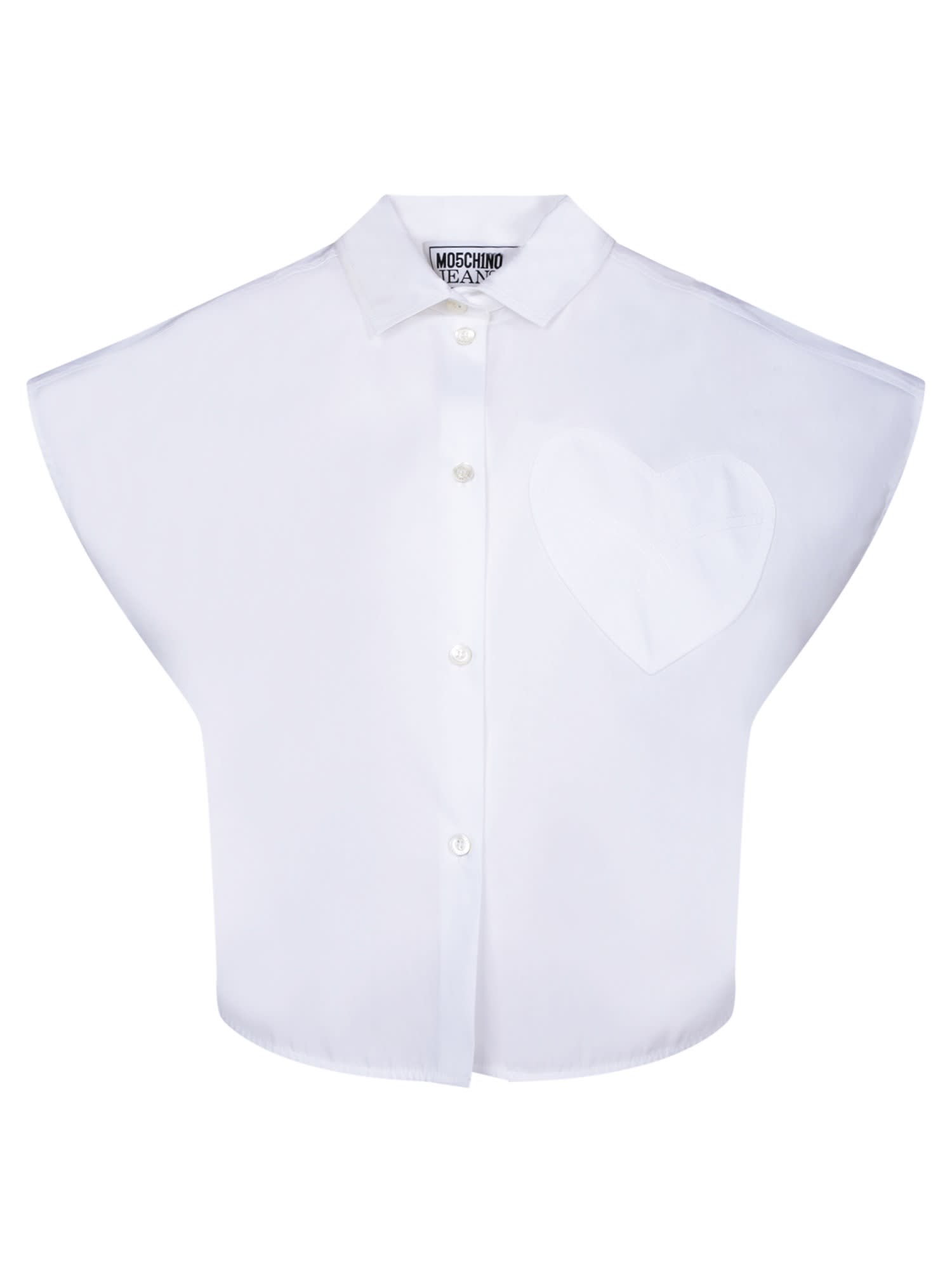 Shop Moschino White Poplin Cropped Shirt