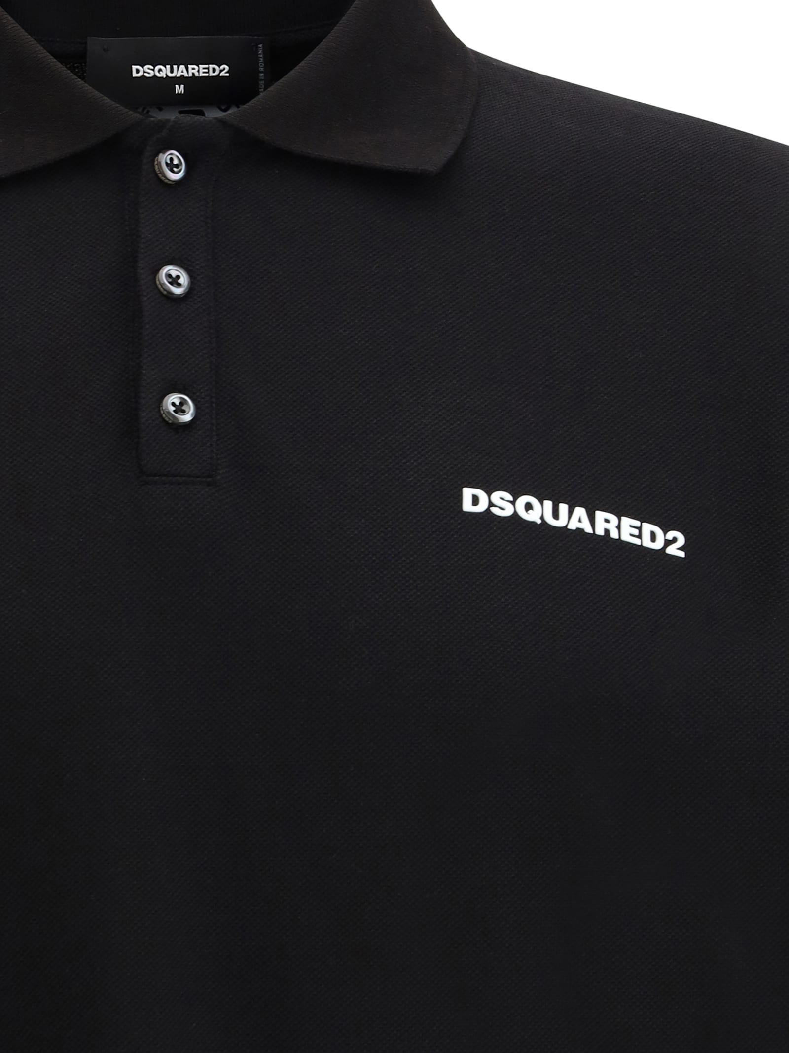 Dsquared2 Black Polo Shirt With Classic Collar And Logo Lettering On The Front In Black