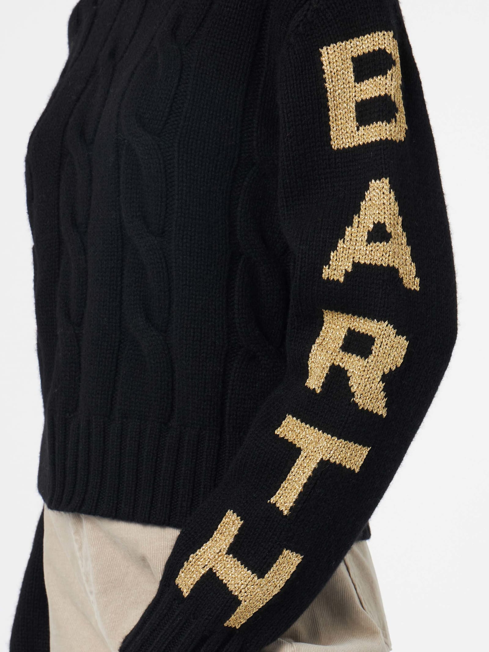 Shop Mc2 Saint Barth Woman Turtleneck Braided Sweater With Saint Barth Jacquard Print In Black