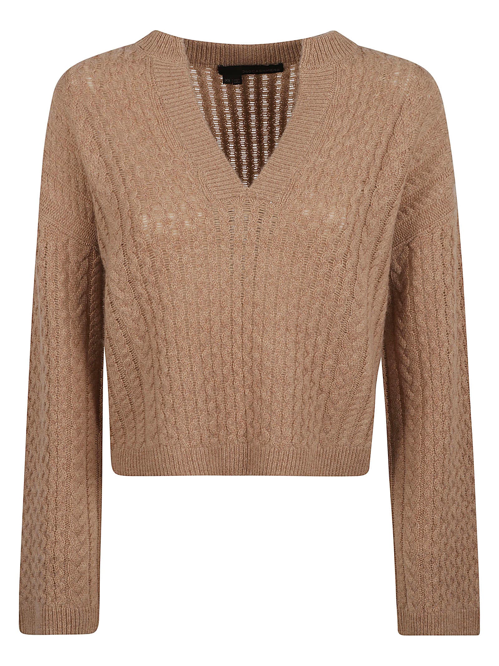 Shop 360cashmere V-neck Cable-knit Sweater In Vicuna