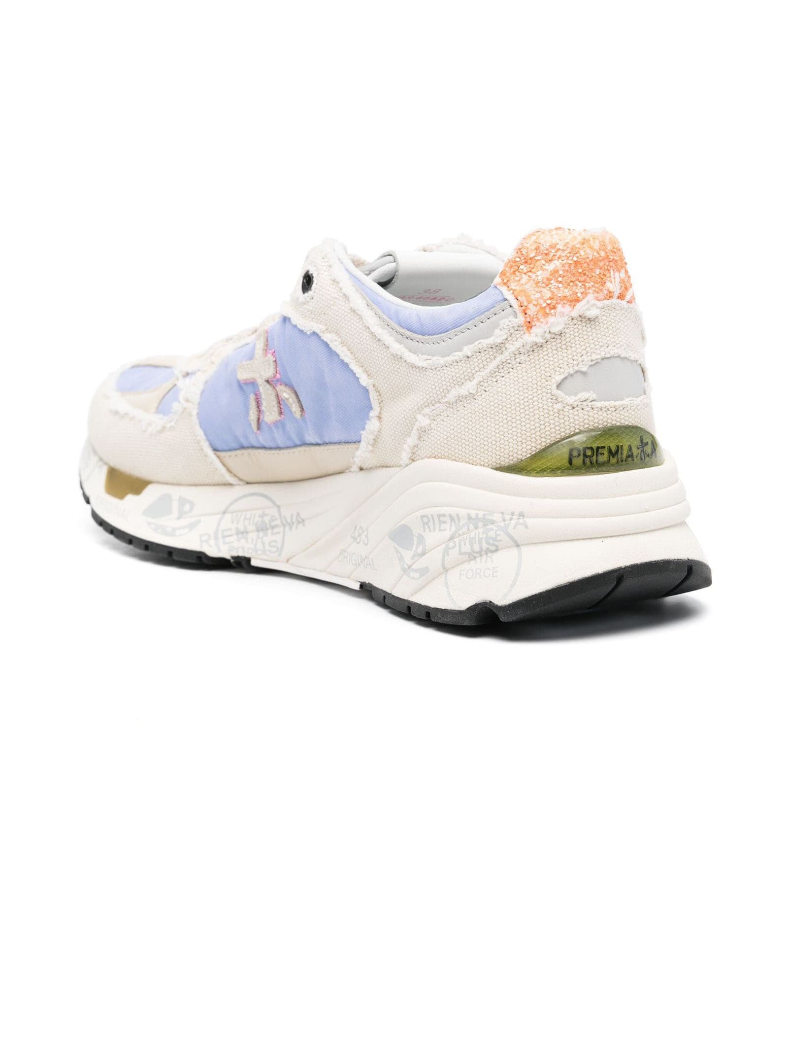 Shop Premiata Beige Denim Sneakers In Violet