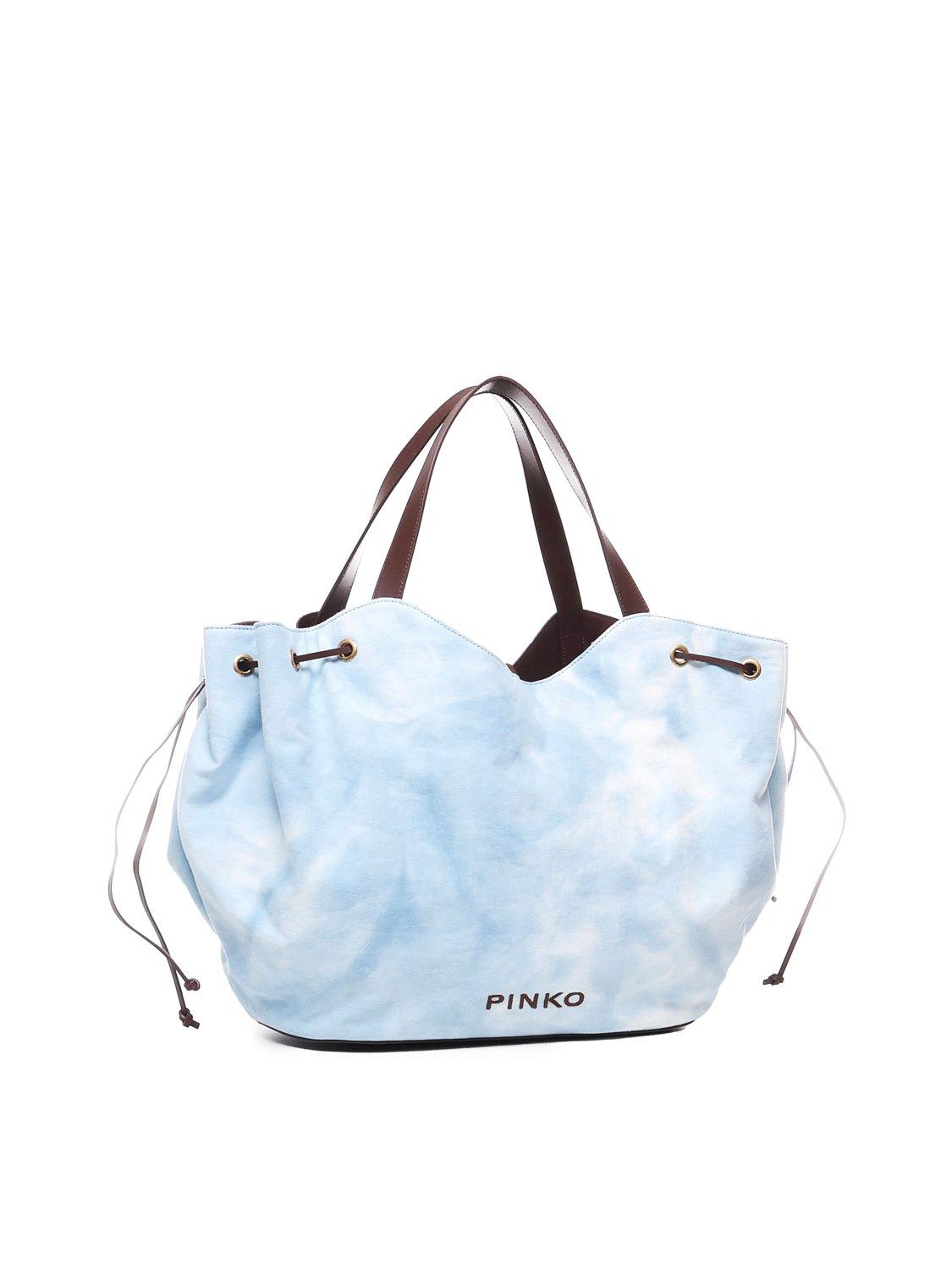 Shop Pinko Logo Printed Drawstring Tote Bag In Cool Blue