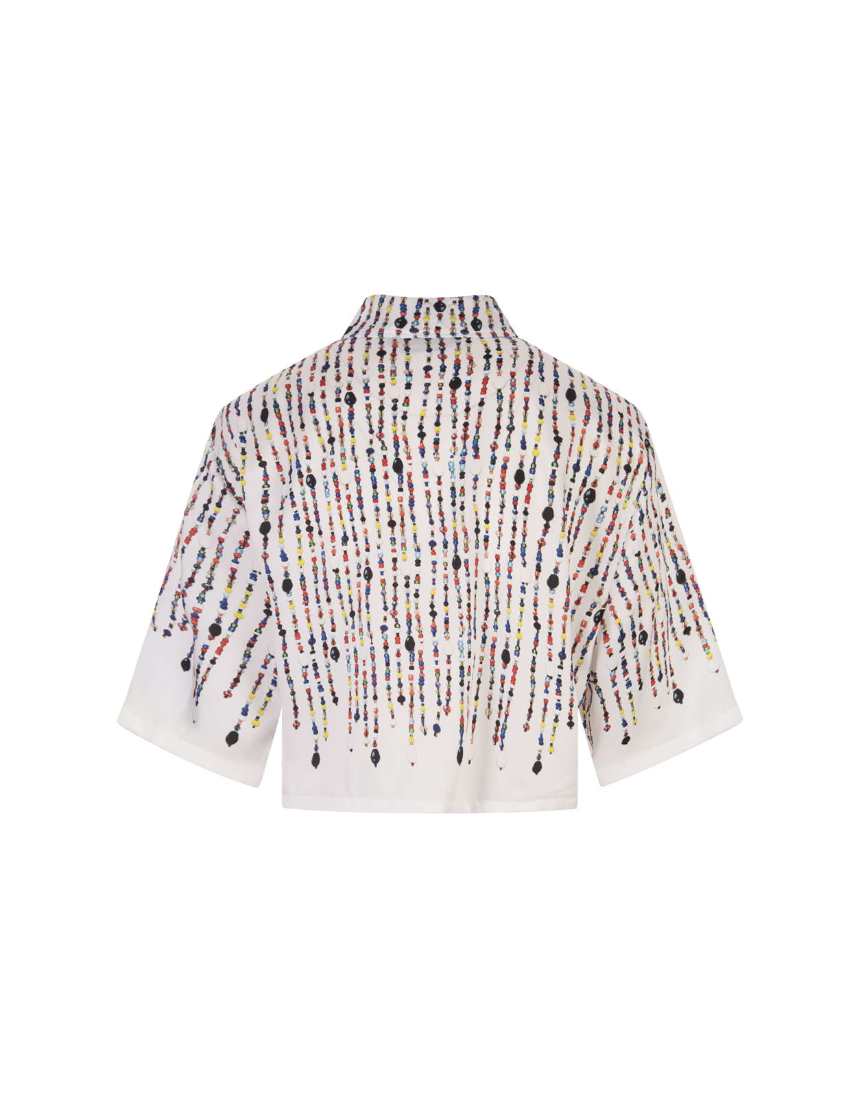 Shop Msgm White Crop Shirt With Multicolour Bead Print
