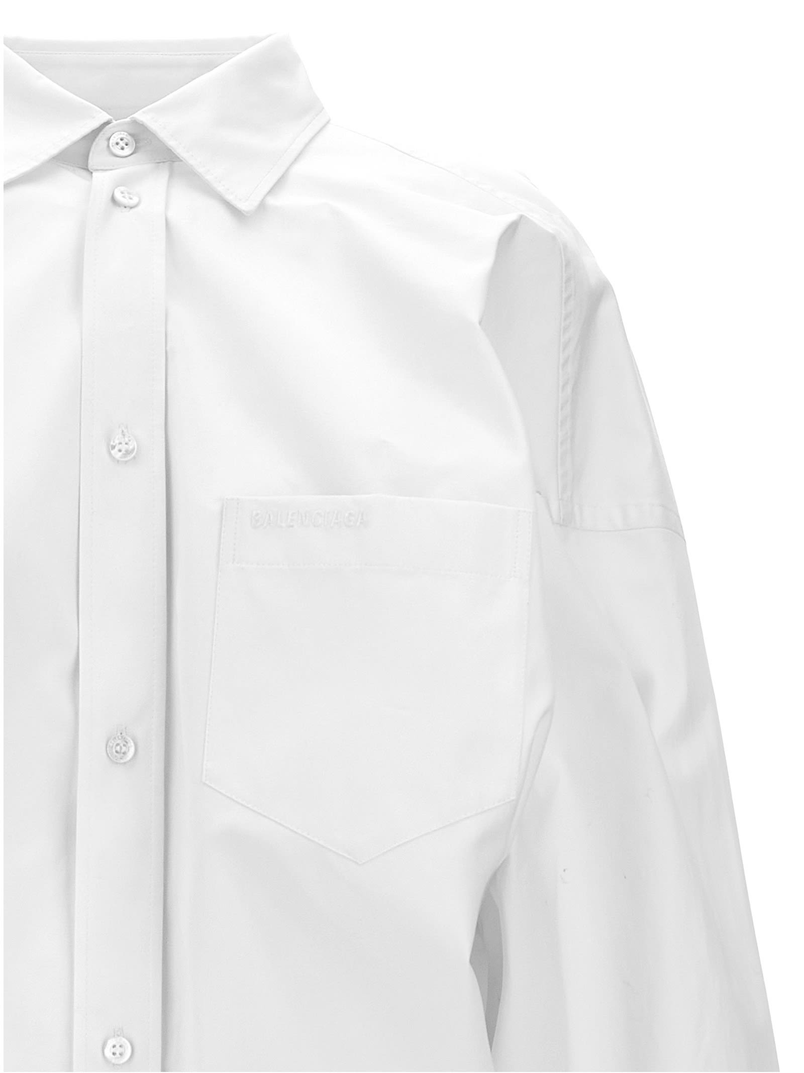 Shop Balenciaga Asymmetric Shirt With Logo Embroidery In White