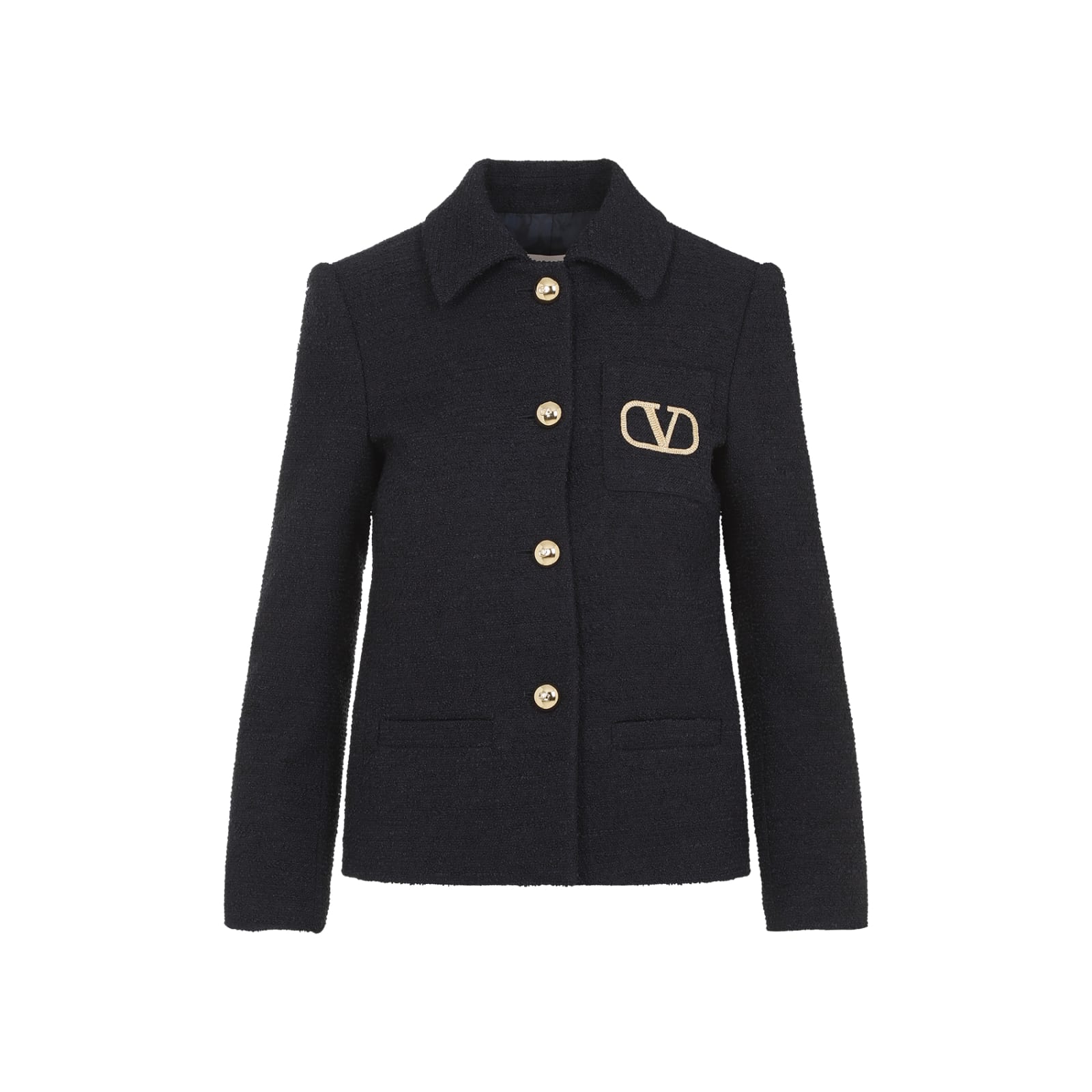 Shop Valentino V-logo Tweed Blazer In Navy