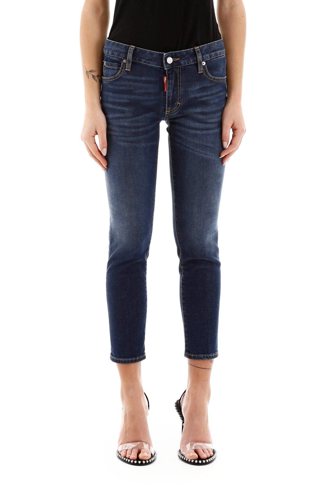 Shop Dsquared2 Logo Appliqué Mid-rise Cropped Jeans In Denim